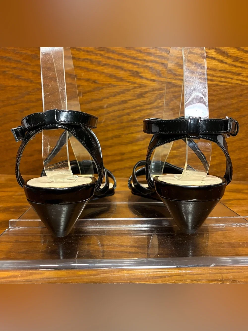 Cole Haan Black Patent Leather Strappy Wedge Sandals Size 6